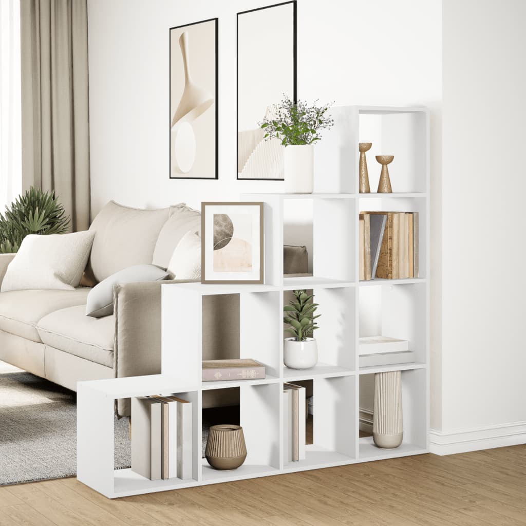 Room Divider Bookcase 4-Tier White 131.5x29x131.5 cm