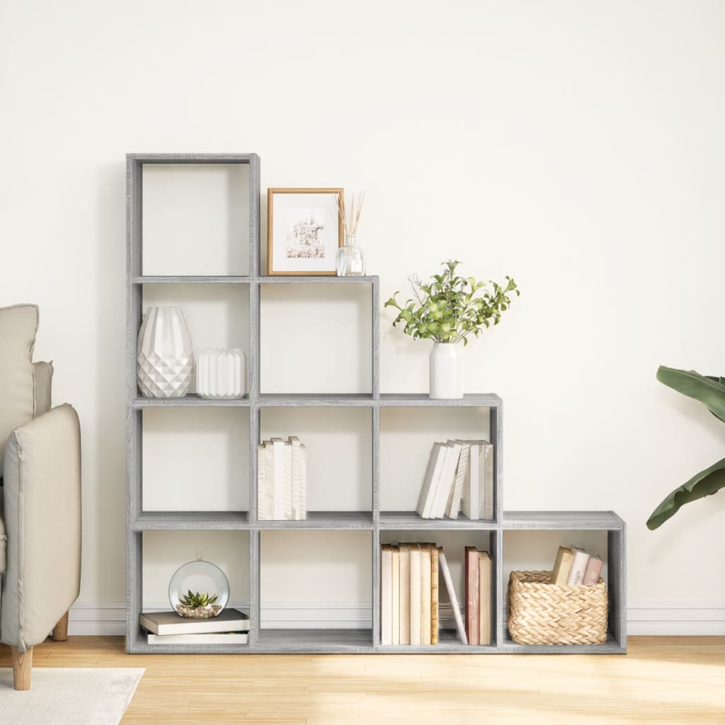 Room Divider Bookcase 4-Tier Grey Sonoma 131.5x29x131.5 cm