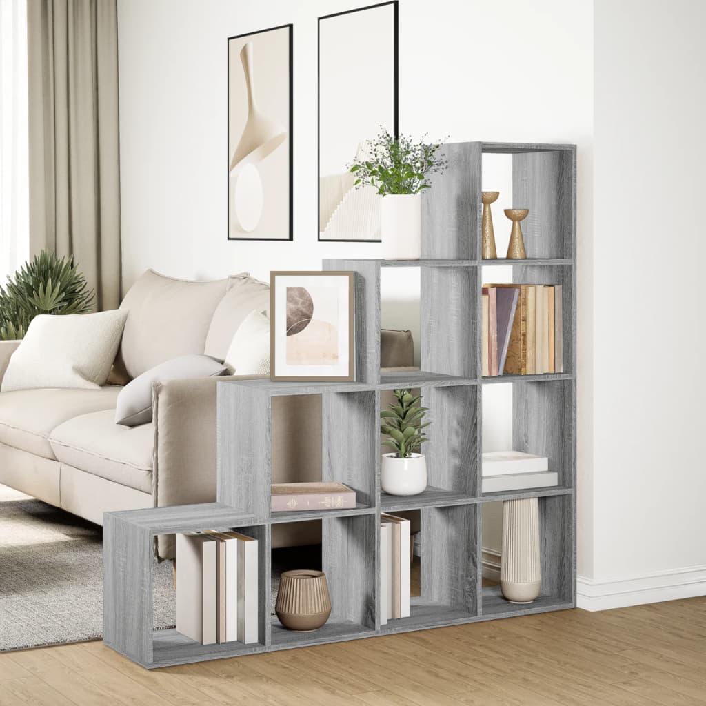 Room Divider Bookcase 4-Tier Grey Sonoma 131.5x29x131.5 cm