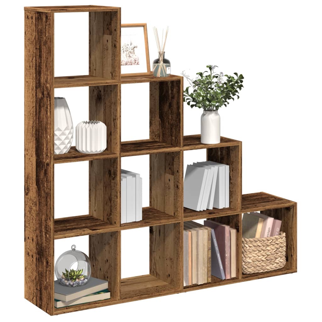 Room Divider Bookcase 4-Tier Old Wood 131,5x29x131,5 cm Engineered Wood