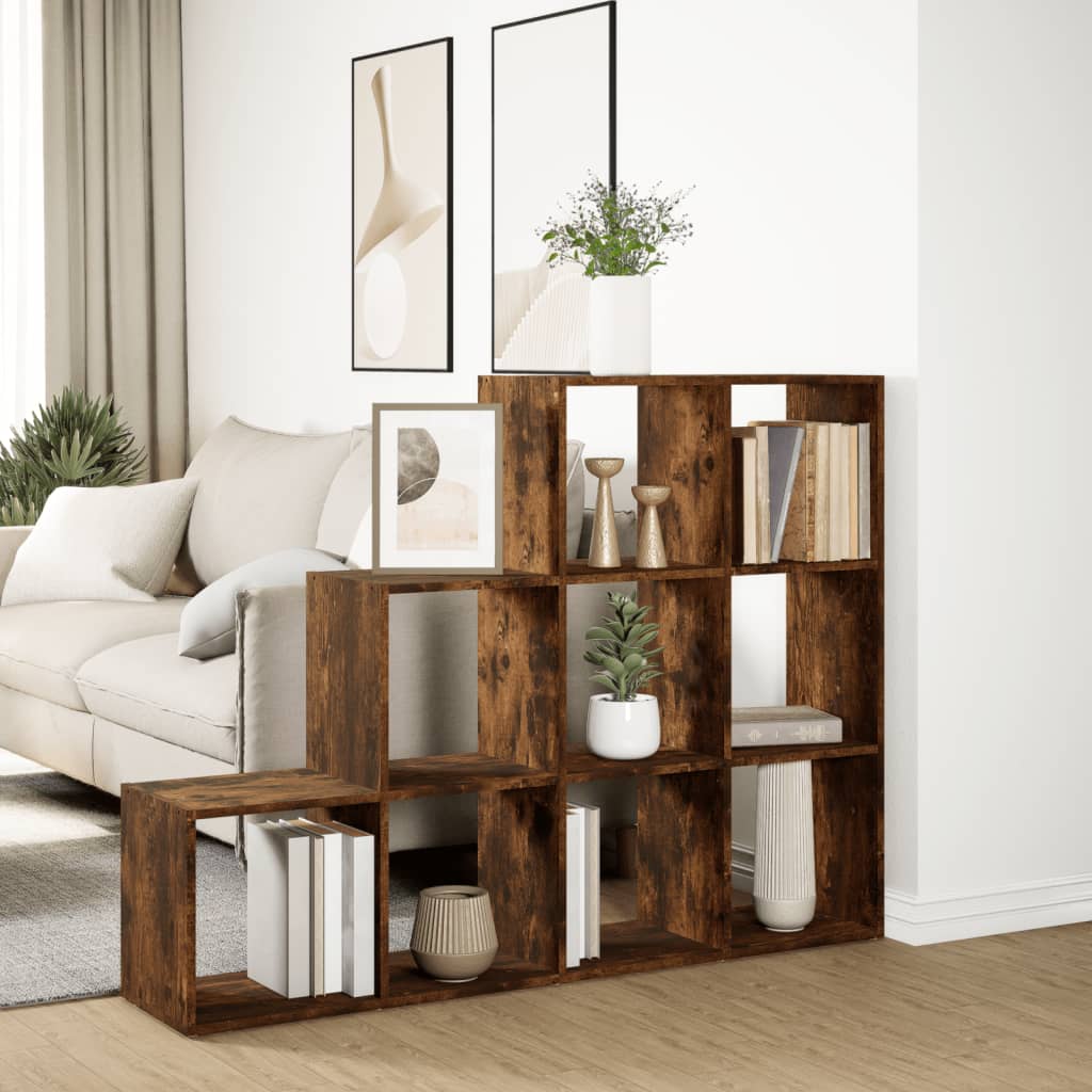 Room Divider Bookcase 3-Tier Smoked Oak 137,5x29x103,5 cm Engineered Wood