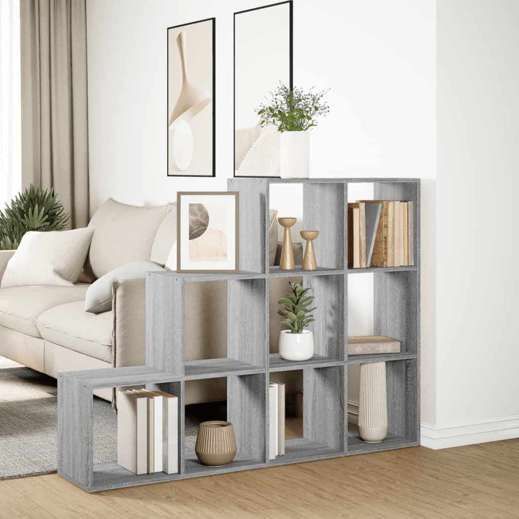 Room Divider Bookcase 3-Tier Grey Sonoma 137,5x29x103,5 cm Engineered Wood