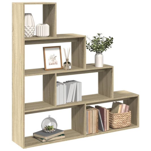 Room Divider Bookcase 4-Tier Sonoma Oak 143,5x29x143,5 cm Engineered Wood