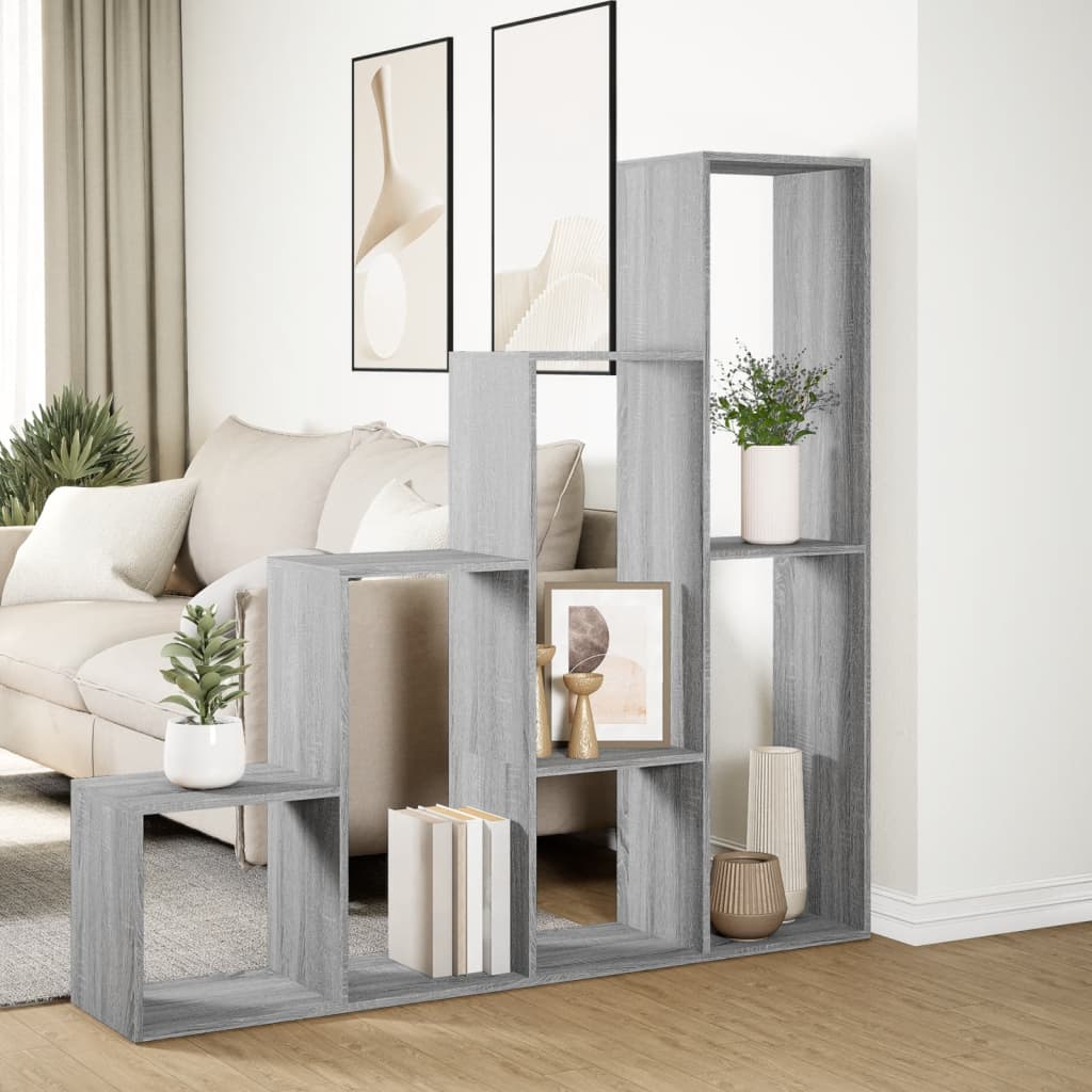 Room Divider Bookcase 4-Tier Grey Sonoma 143,5x29x143,5 cm Engineered Wood