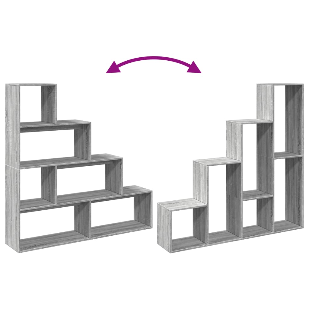 Room Divider Bookcase 4-Tier Grey Sonoma 143,5x29x143,5 cm Engineered Wood