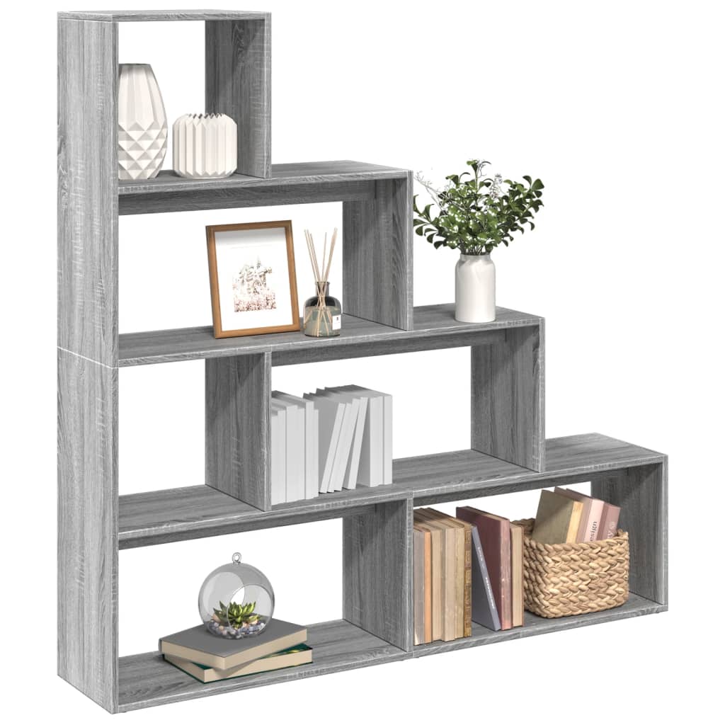 Room Divider Bookcase 4-Tier Grey Sonoma 143,5x29x143,5 cm Engineered Wood