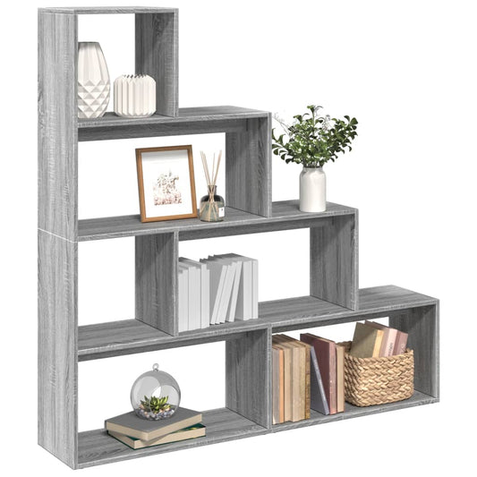 Room Divider Bookcase 4-Tier Grey Sonoma 143,5x29x143,5 cm Engineered Wood