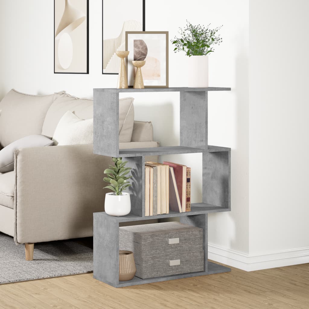Room Divider Bookcase 3-Tier Concrete Grey 70x24x97 cm