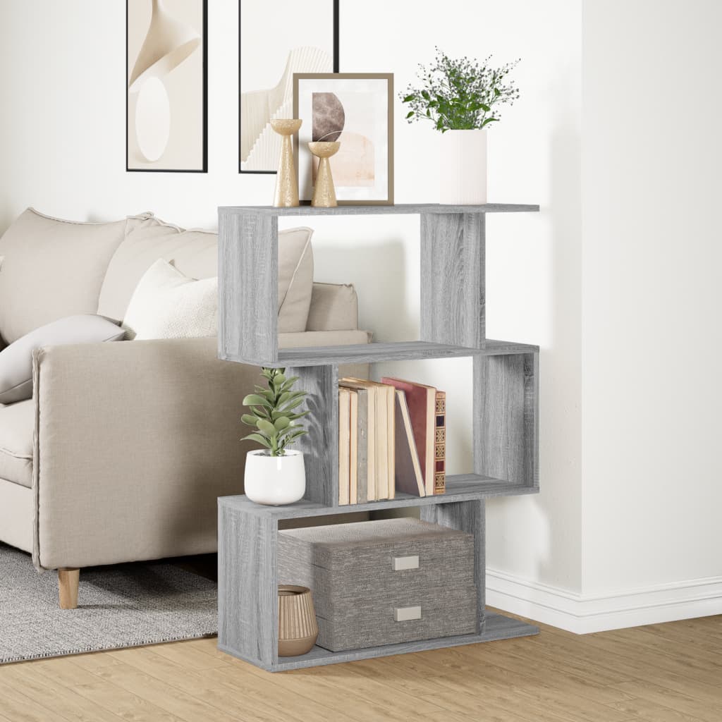 Room Divider Bookcase 3-Tier Grey Sonoma 70x24x97 cm