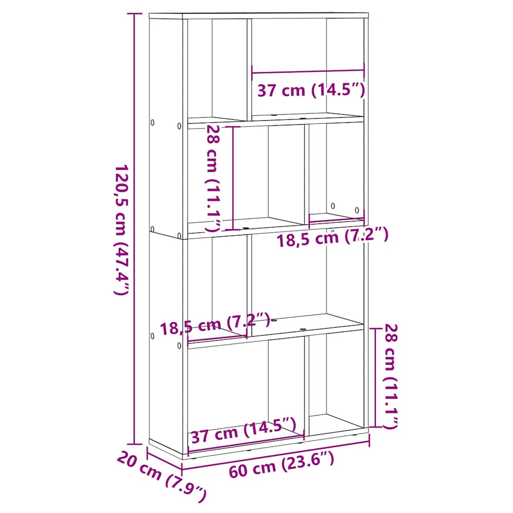 Bookcase Brown Oak 60x20x120,5 cm Engineered Wood