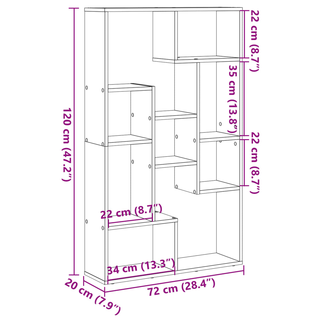 vidaXL Bookcase Concrete Grey 72x20x120 cm Engineered Wood