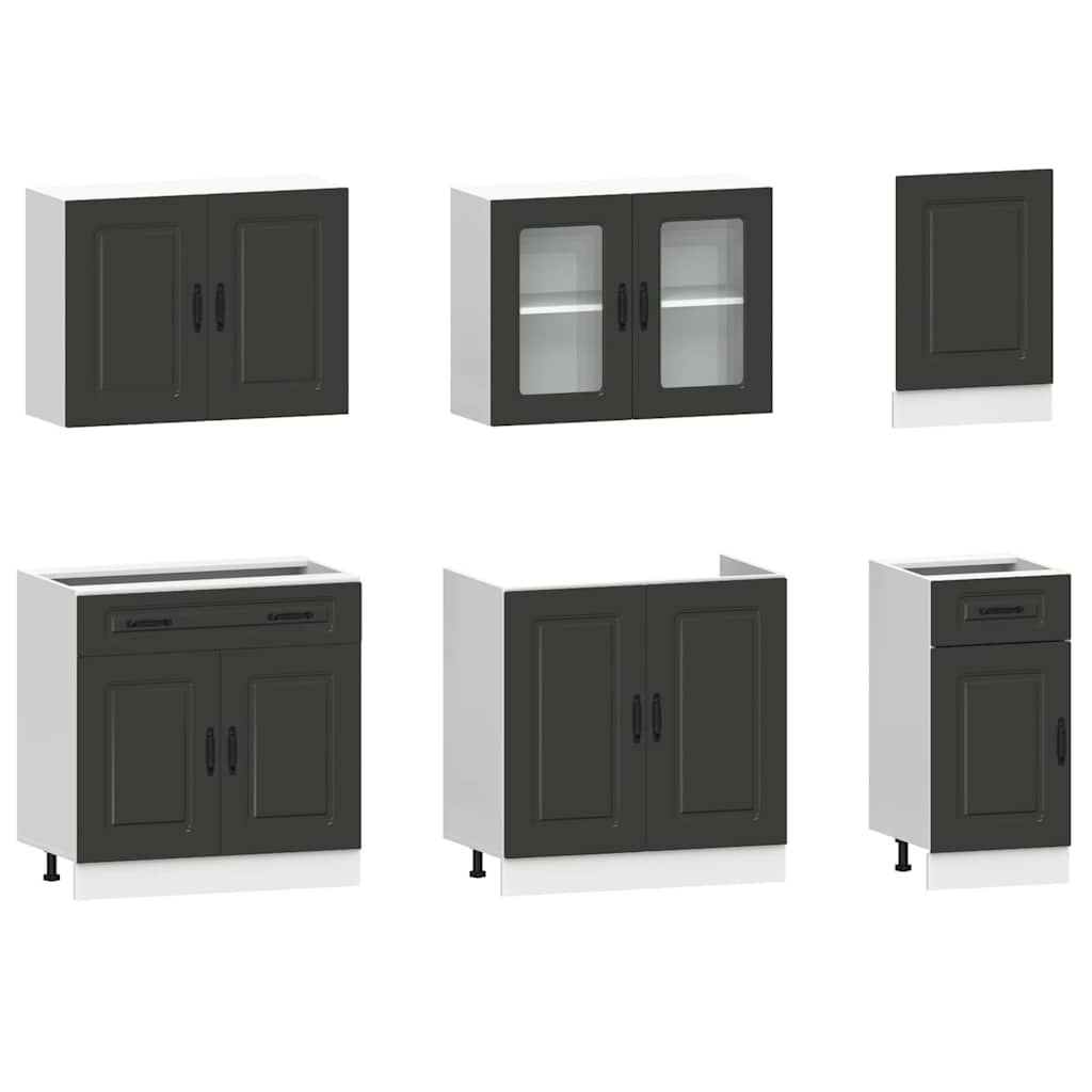 vidaXL 7 Piece Kitchen Cabinet Set Kalmar Black Engineered Wood