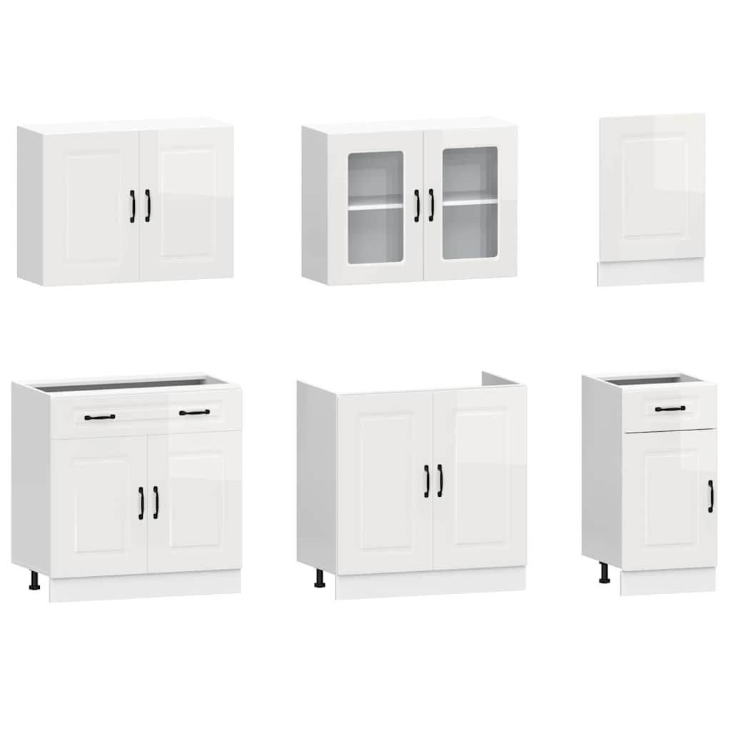 vidaXL 7 Piece Kitchen Cabinet Set Kalmar High Gloss White Engineered Wood