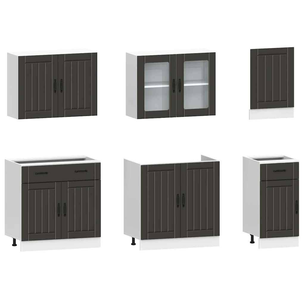 vidaXL 7 Piece Kitchen Cabinet Set Kalmar Black Engineered Wood