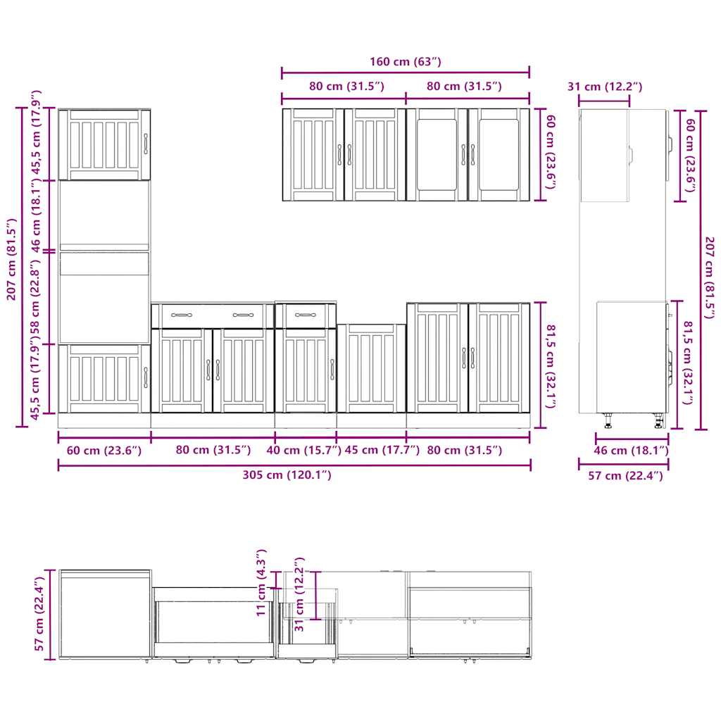 vidaXL 7 Piece Kitchen Cabinet Set Kalmar Black Engineered Wood