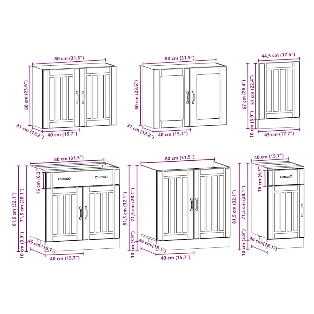 vidaXL 7 Piece Kitchen Cabinet Set Kalmar Black Engineered Wood