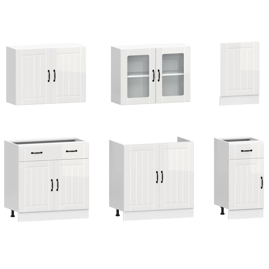 vidaXL 7 Piece Kitchen Cabinet Set Kalmar High Gloss White Engineered Wood