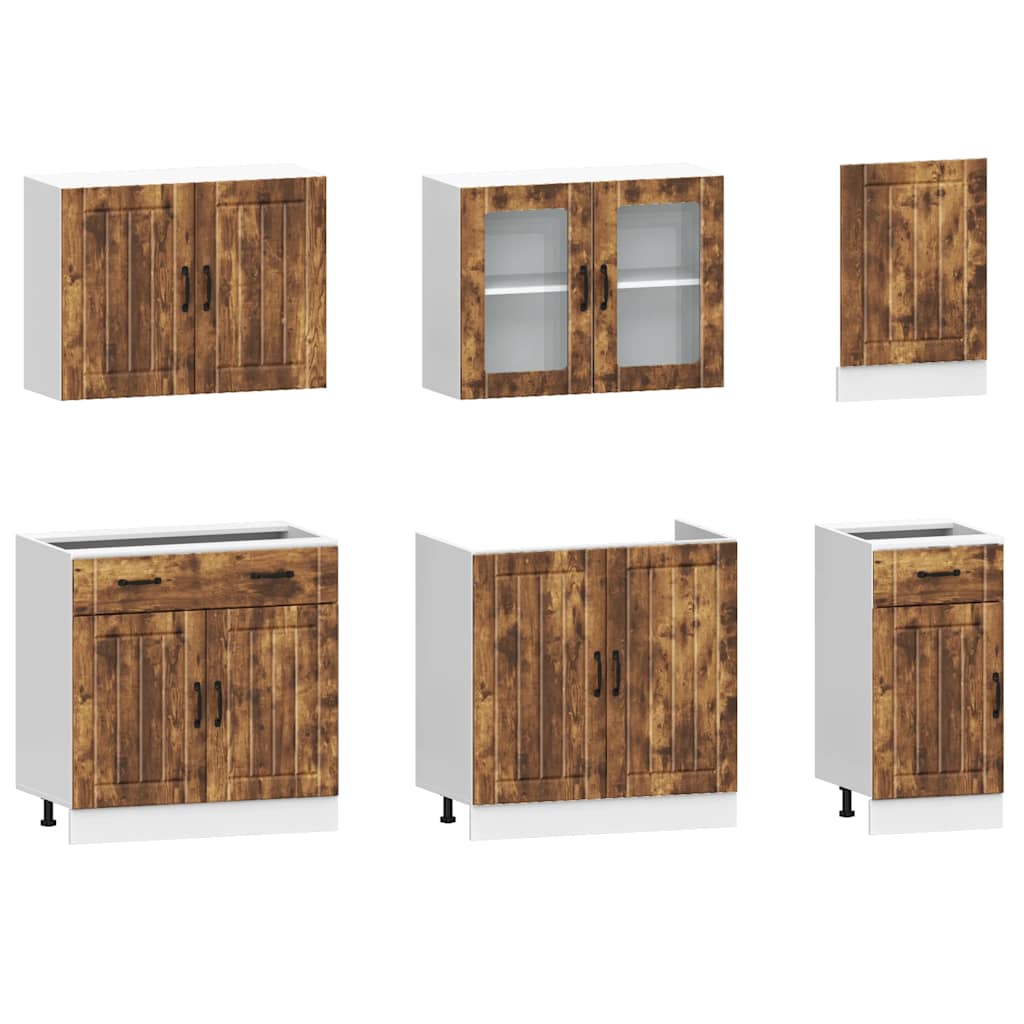 vidaXL 7 Piece Kitchen Cabinet Set Kalmar Smoked Oak Engineered Wood