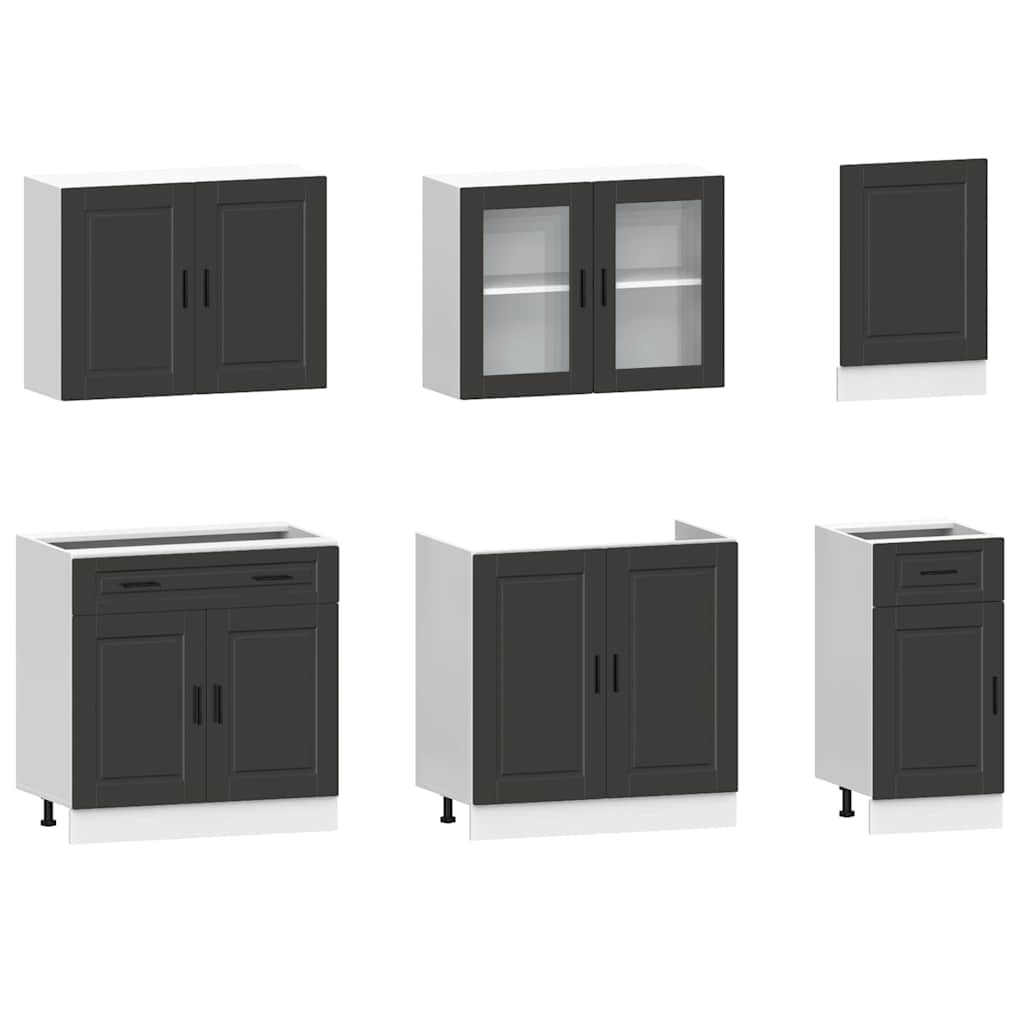 vidaXL 7 Piece Kitchen Cabinet Set Kalmar Black Engineered Wood