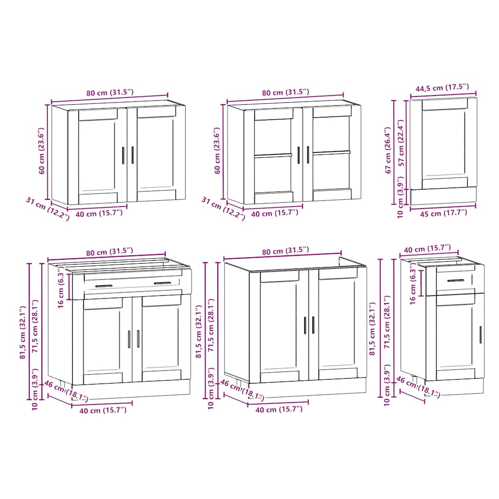 vidaXL 7 Piece Kitchen Cabinet Set Kalmar Black Engineered Wood