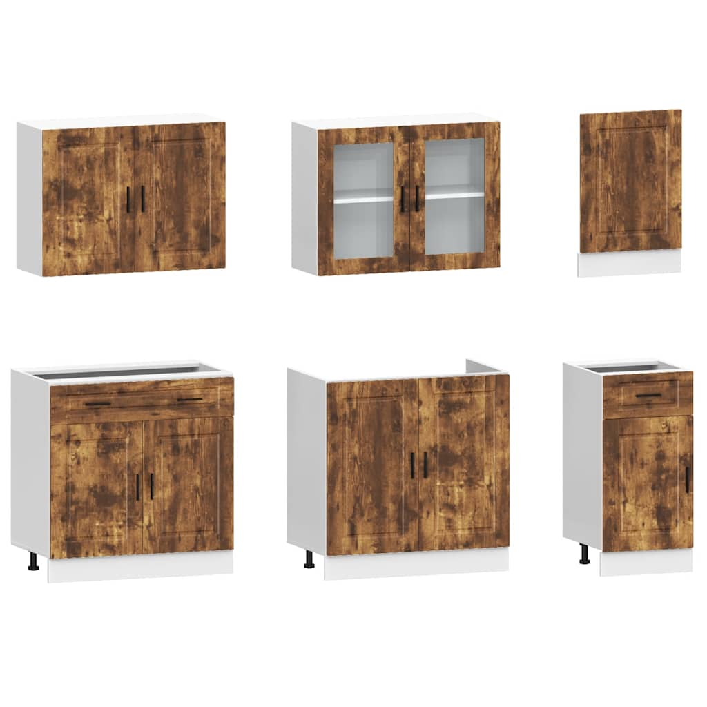 vidaXL 7 Piece Kitchen Cabinet Set Kalmar Smoked Oak Engineered Wood