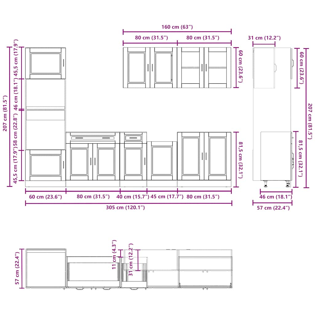 vidaXL 7 Piece Kitchen Cabinet Set Kalmar Old Wood Engineered Wood