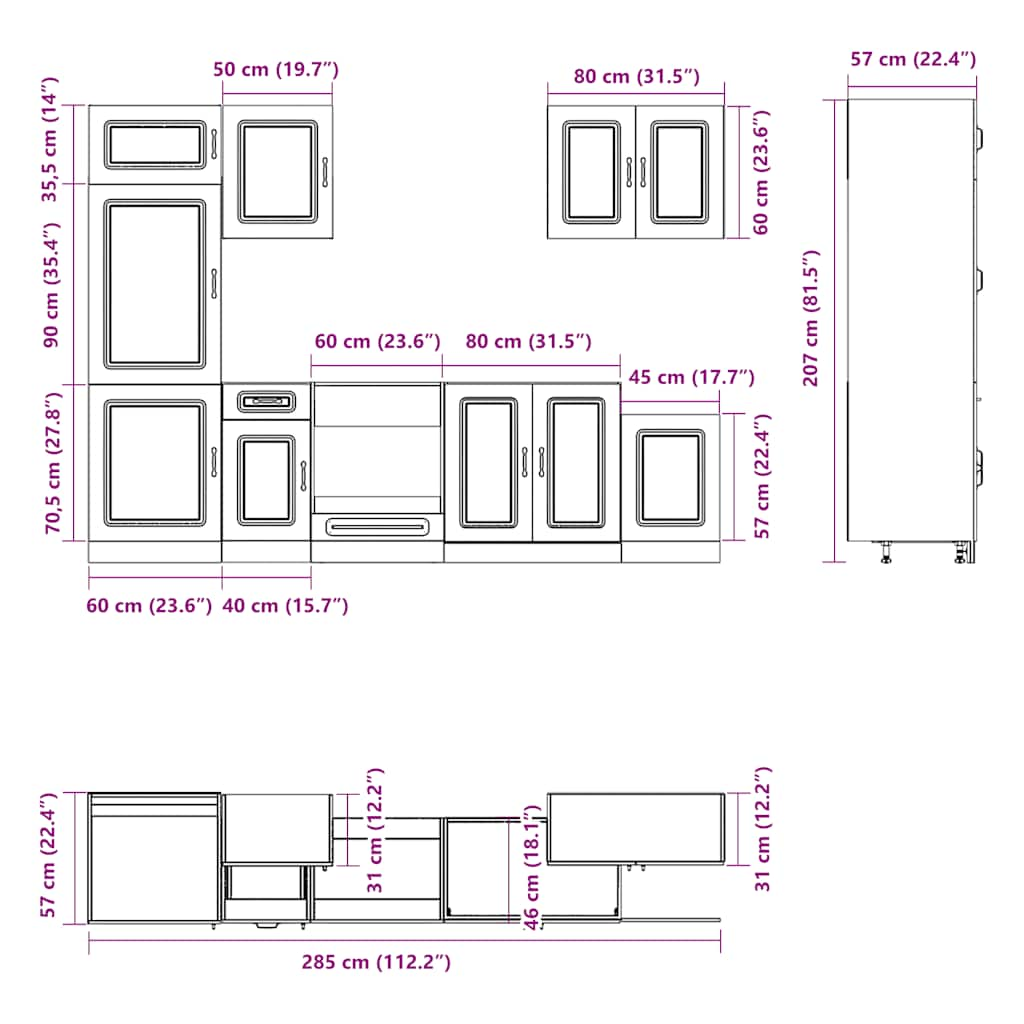 vidaXL 7 Piece Kitchen Cabinet Set Kalmar Black Engineered Wood