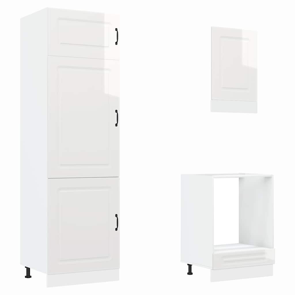 7 Piece Kitchen Cabinet Set Kalmar High Gloss White Engineered Wood