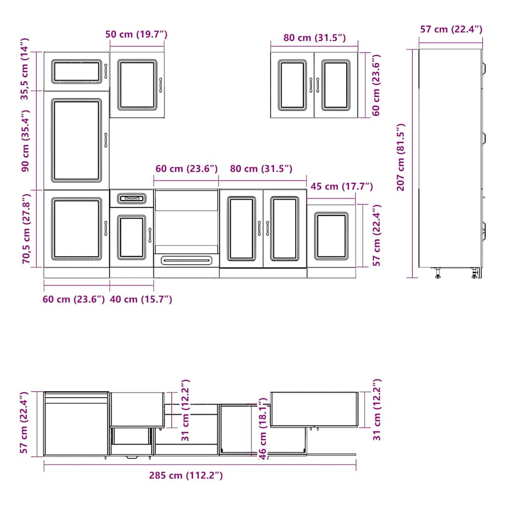 vidaXL 7 Piece Kitchen Cabinet Set Kalmar Sonoma Oak Engineered Wood