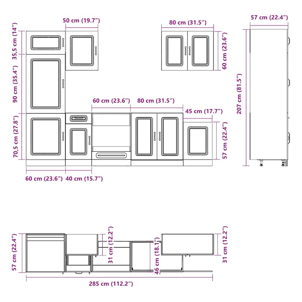 vidaXL 7 Piece Kitchen Cabinet Set Kalmar Grey Sonoma Engineered Wood