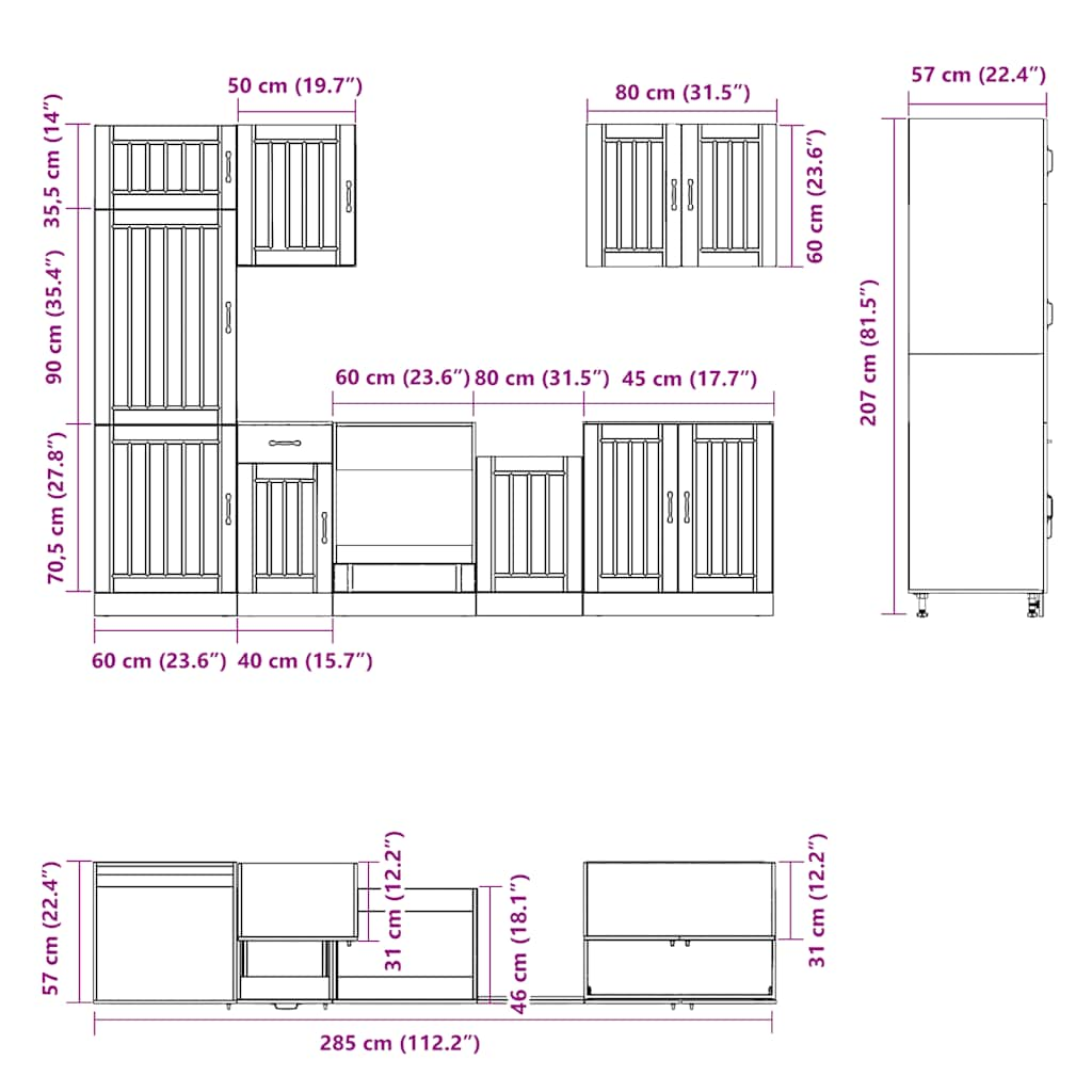 vidaXL 7 Piece Kitchen Cabinet Set Kalmar Black Engineered Wood