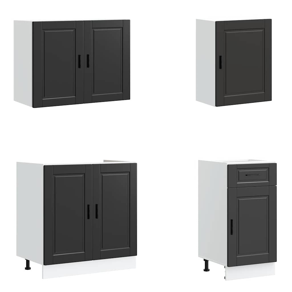 vidaXL 7 Piece Kitchen Cabinet Set Kalmar Black Engineered Wood