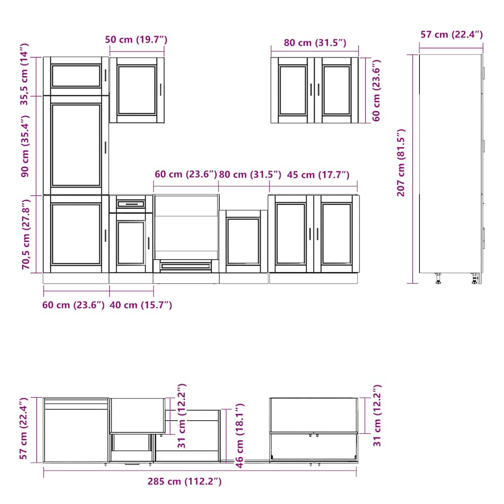 vidaXL 7 Piece Kitchen Cabinet Set Kalmar Black Engineered Wood