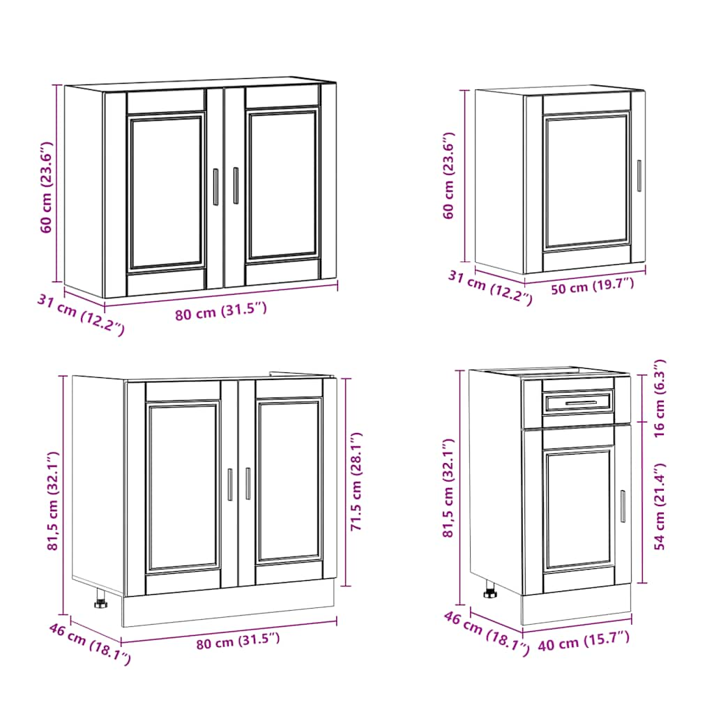 vidaXL 7 Piece Kitchen Cabinet Set Kalmar Black Engineered Wood