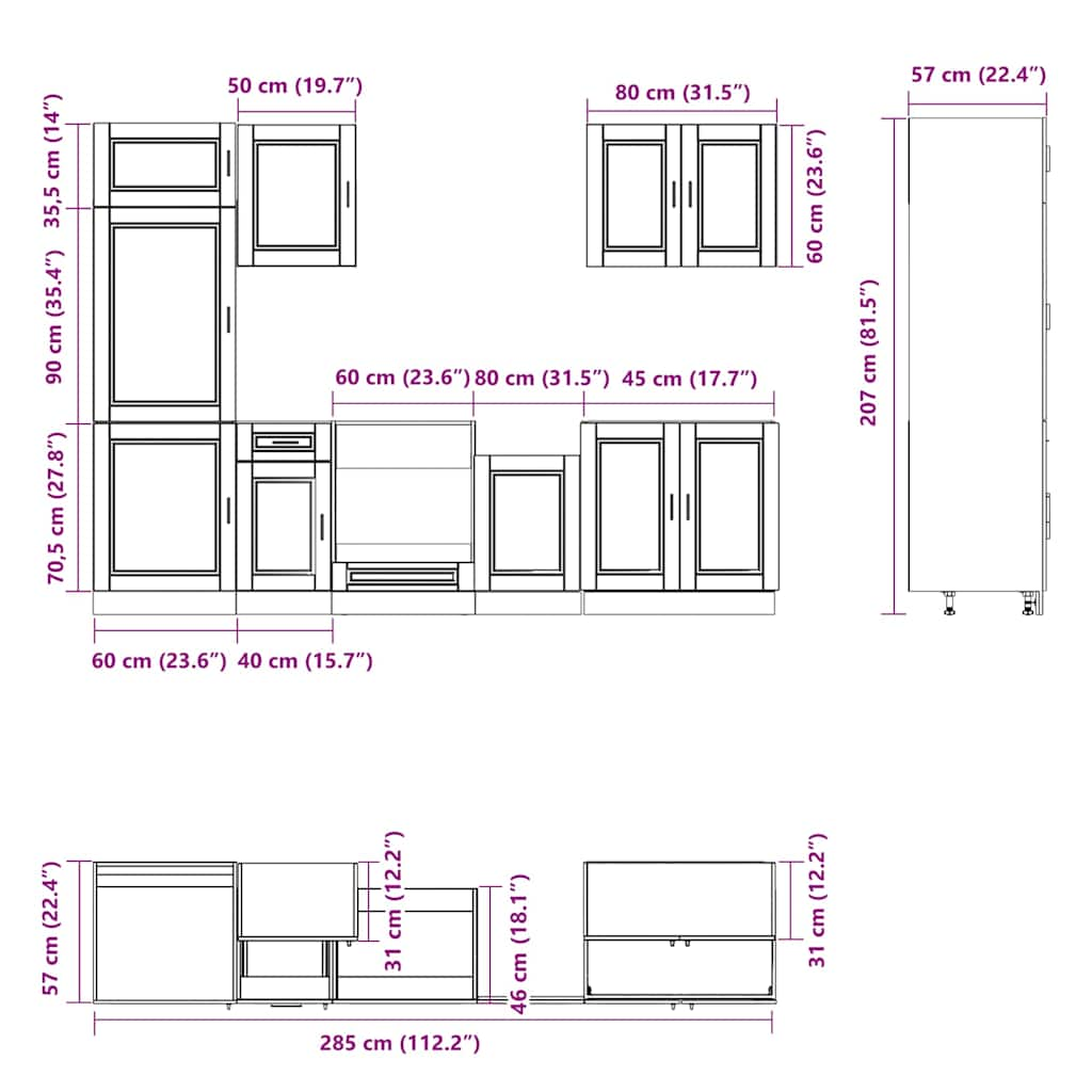 vidaXL 7 Piece Kitchen Cabinet Set Kalmar Smoked Oak Engineered Wood