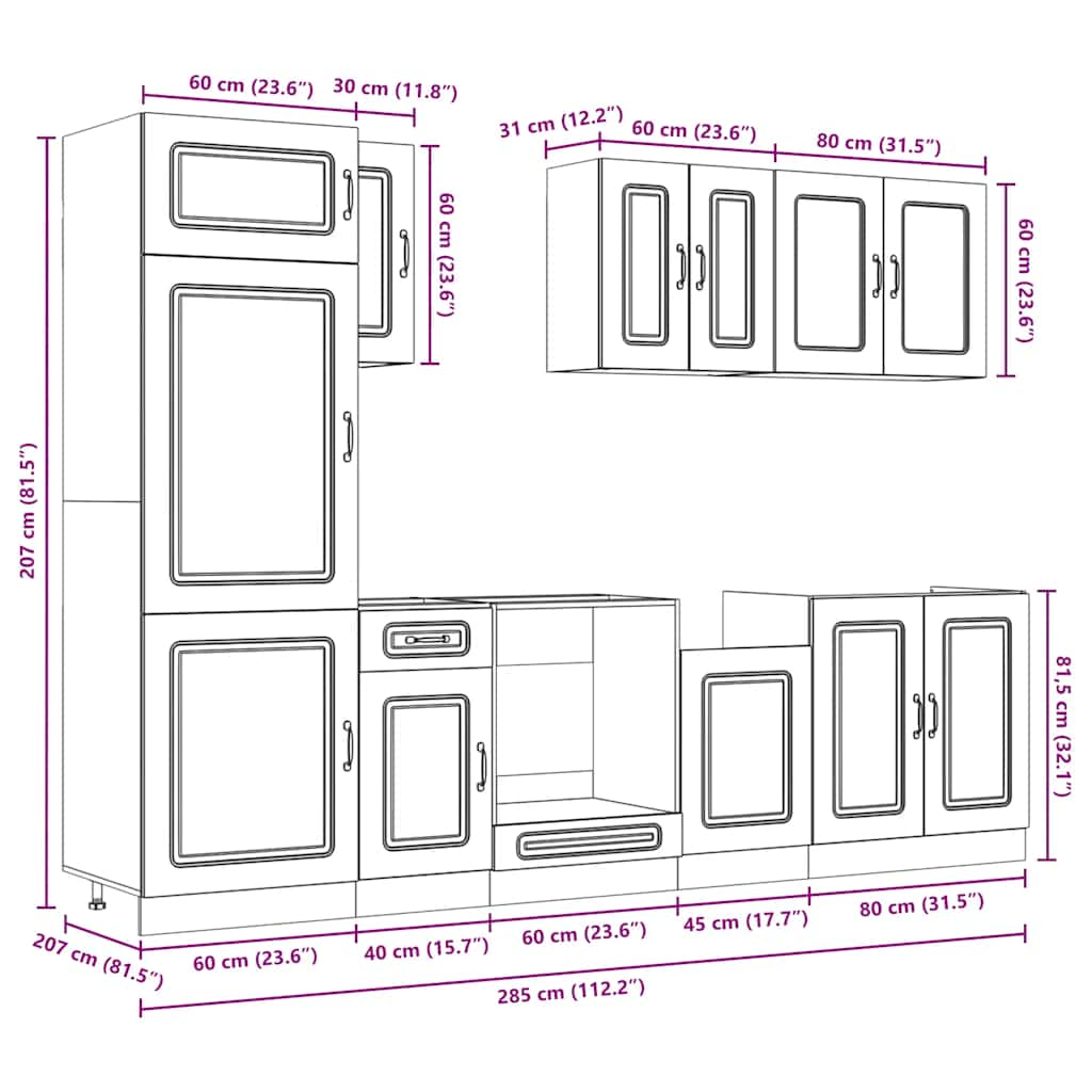 vidaXL 8 Piece Kitchen Cabinet Set Kalmar Black Engineered Wood