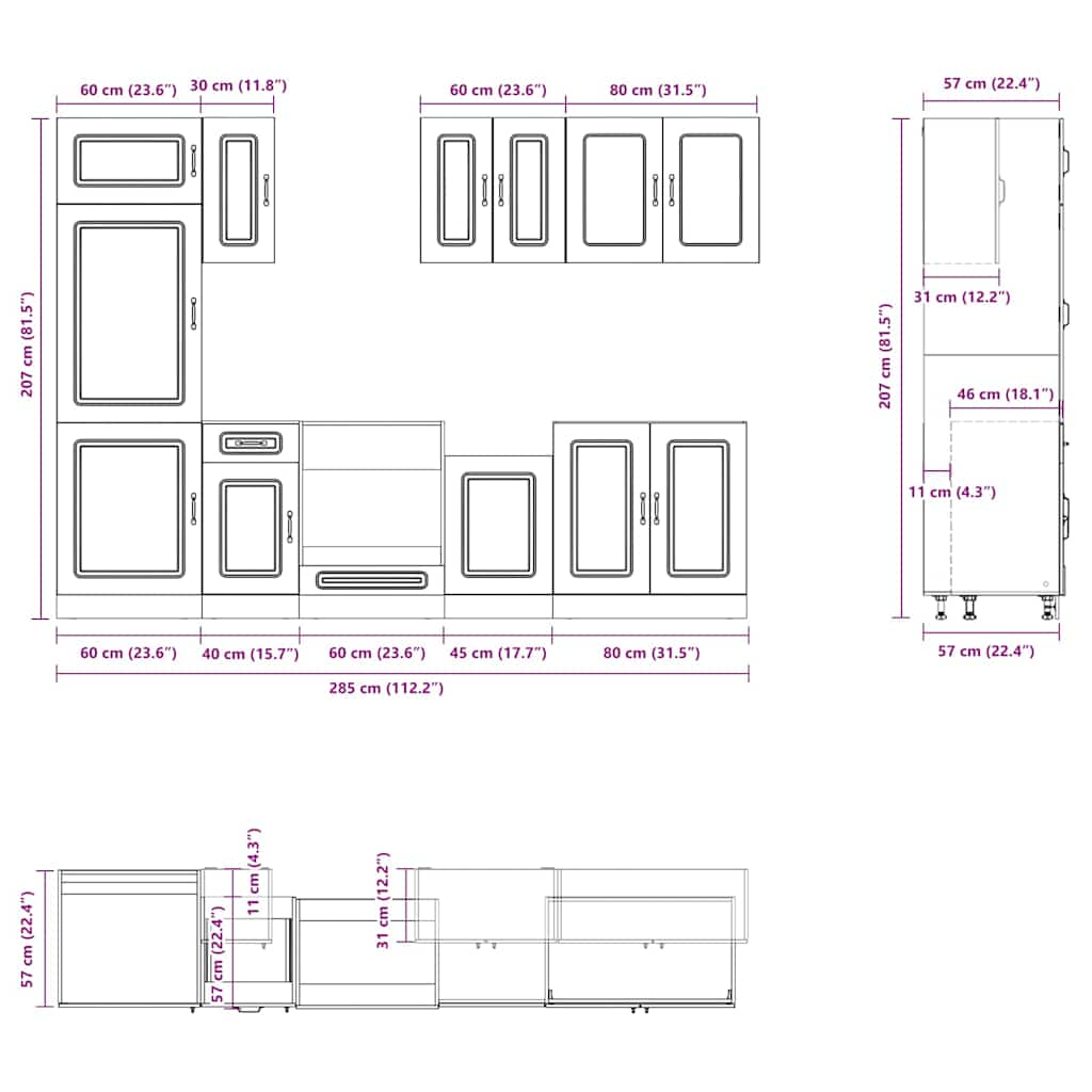 vidaXL 8 Piece Kitchen Cabinet Set Kalmar Grey Sonoma Engineered Wood