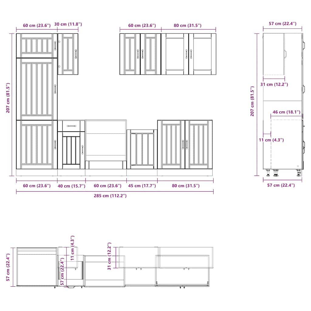 vidaXL 8 Piece Kitchen Cabinet Set Kalmar Black Engineered Wood