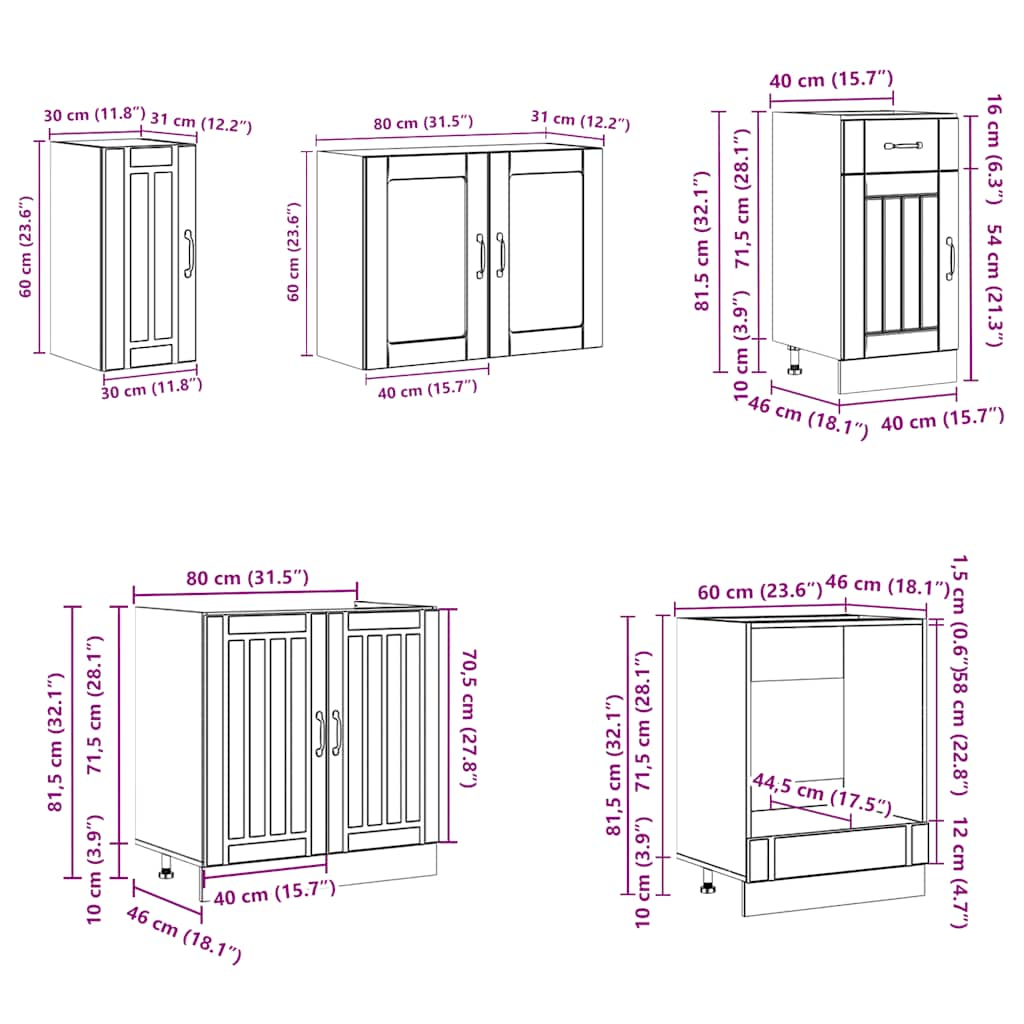 vidaXL 8 Piece Kitchen Cabinet Set Kalmar Black Engineered Wood