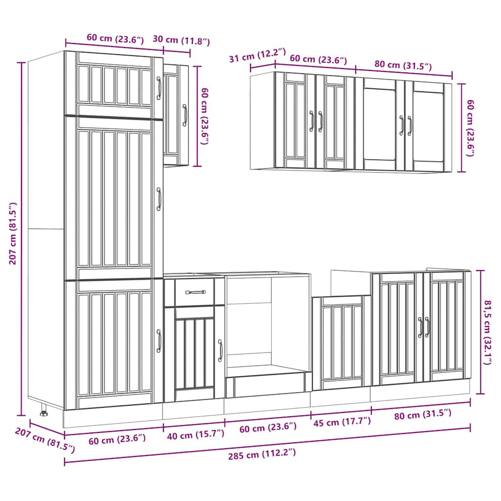 vidaXL 8 Piece Kitchen Cabinet Set Kalmar Black Engineered Wood