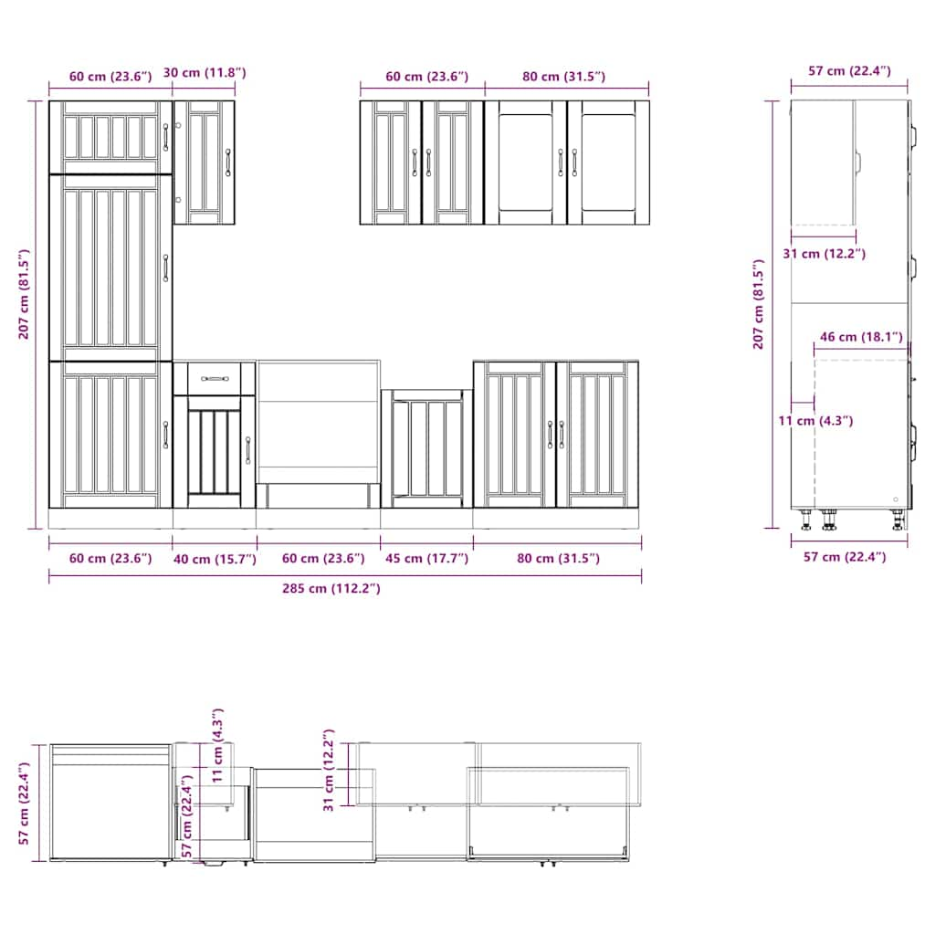 vidaXL 8 Piece Kitchen Cabinet Set Kalmar Smoked Oak Engineered Wood