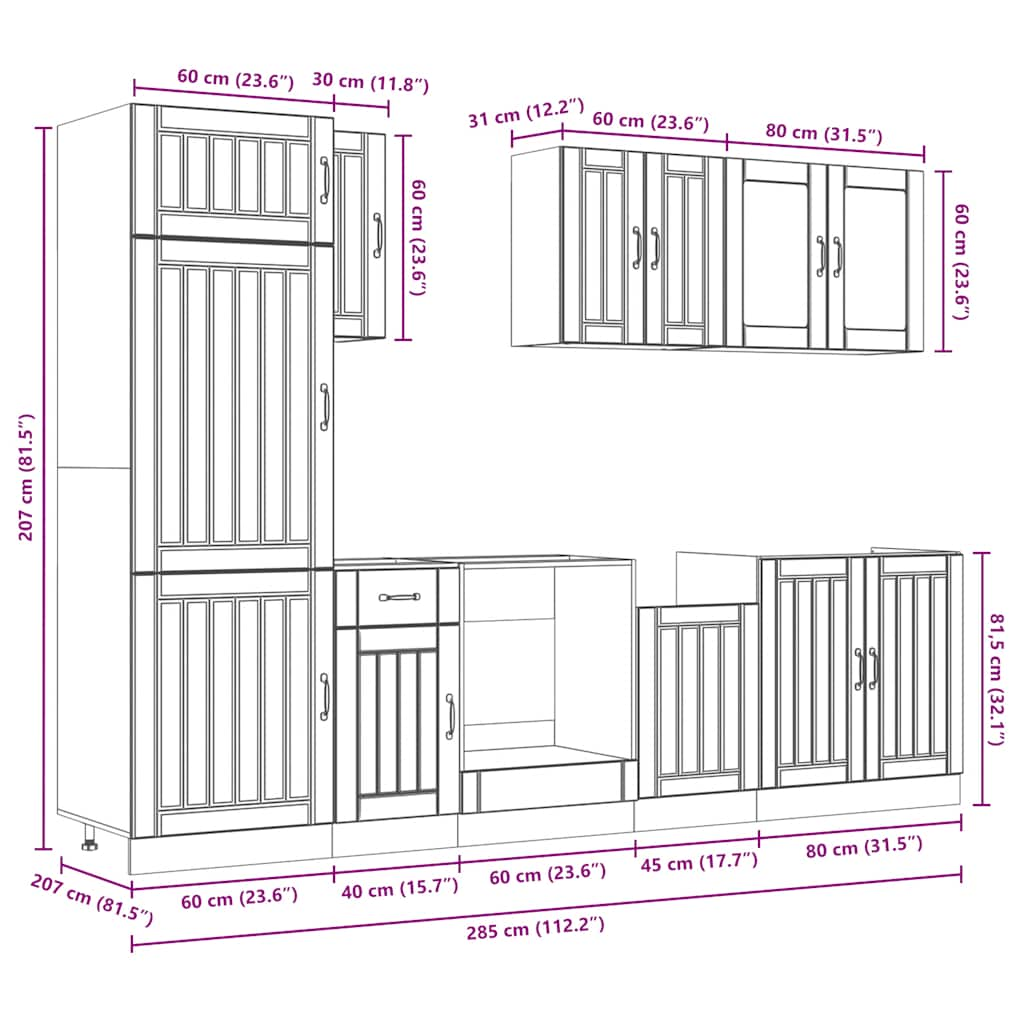 vidaXL 8 Piece Kitchen Cabinet Set Kalmar Smoked Oak Engineered Wood