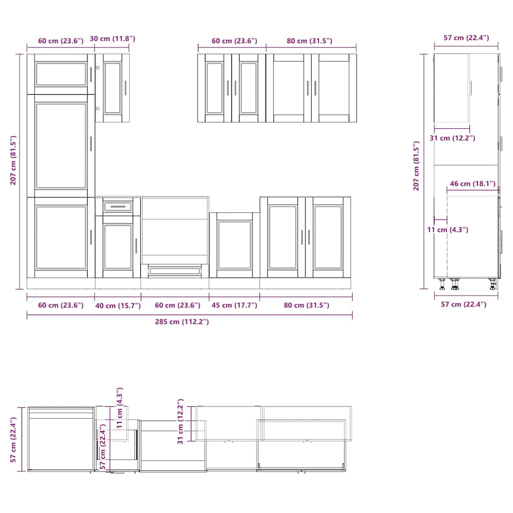 vidaXL 8 Piece Kitchen Cabinet Set Kalmar Black Engineered Wood