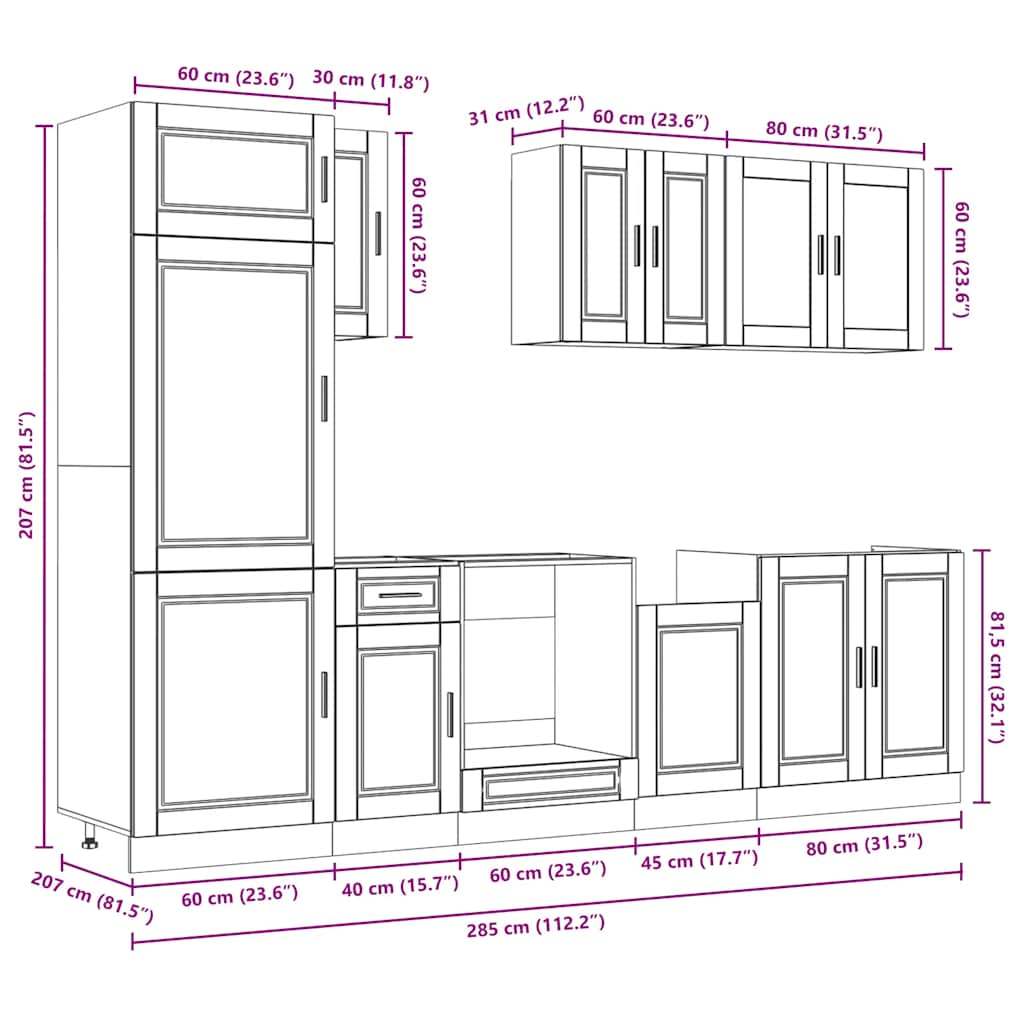 vidaXL 8 Piece Kitchen Cabinet Set Kalmar Black Engineered Wood