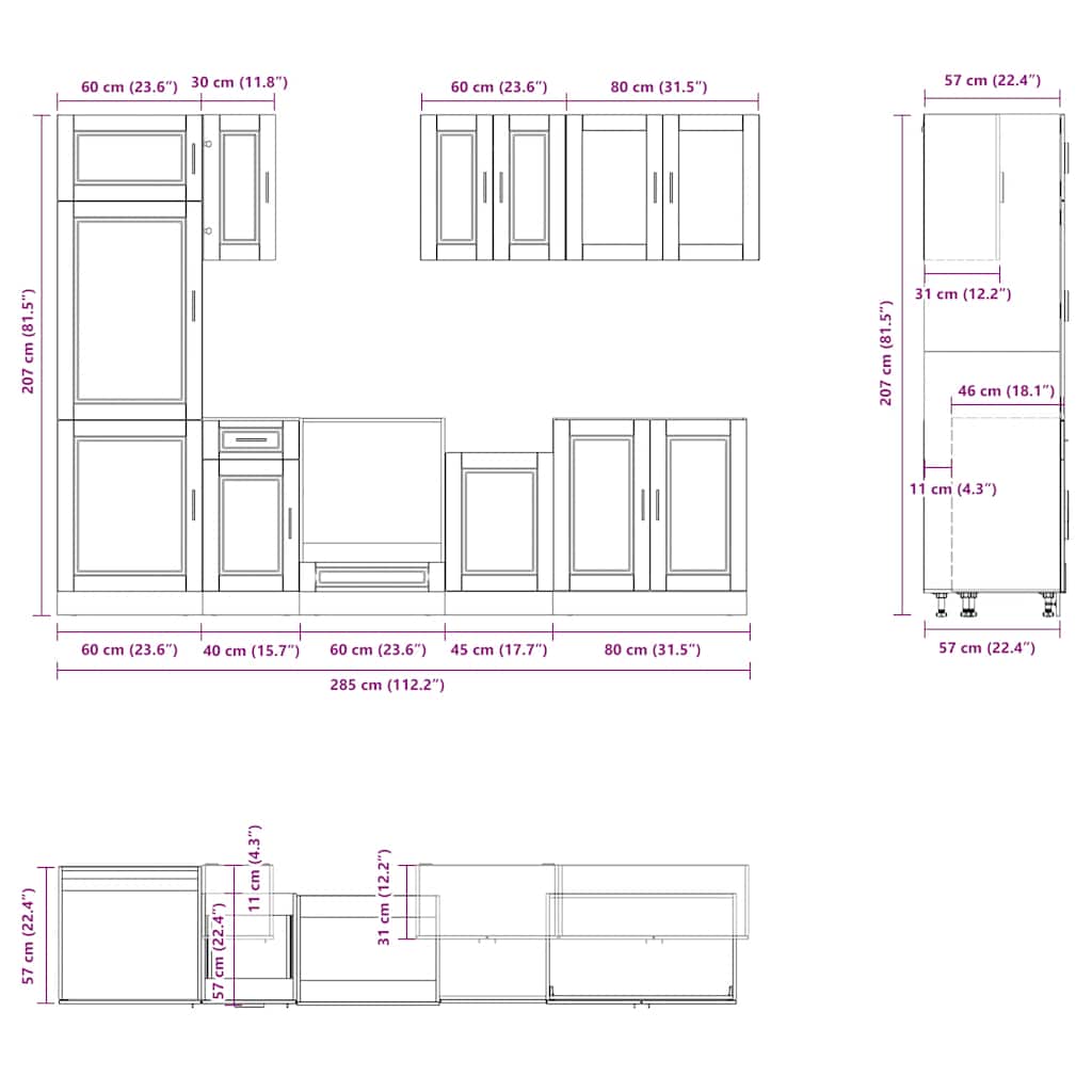 8 Piece Kitchen Cabinet Set Porto Sonoma Oak Engineered Wood