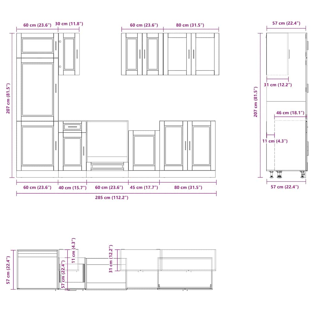 8 Piece Kitchen Cabinet Set Porto Smoked Oak Engineered Wood