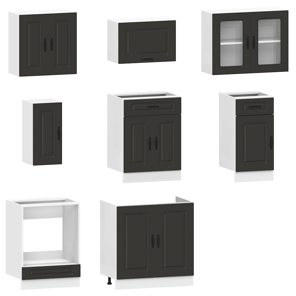 vidaXL 8 Piece Kitchen Cabinet Set Kalmar Black Engineered Wood