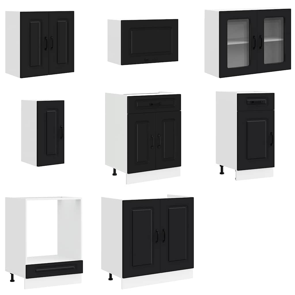 8 Piece Kitchen Cabinet Set Kalmar Black Engineered Wood