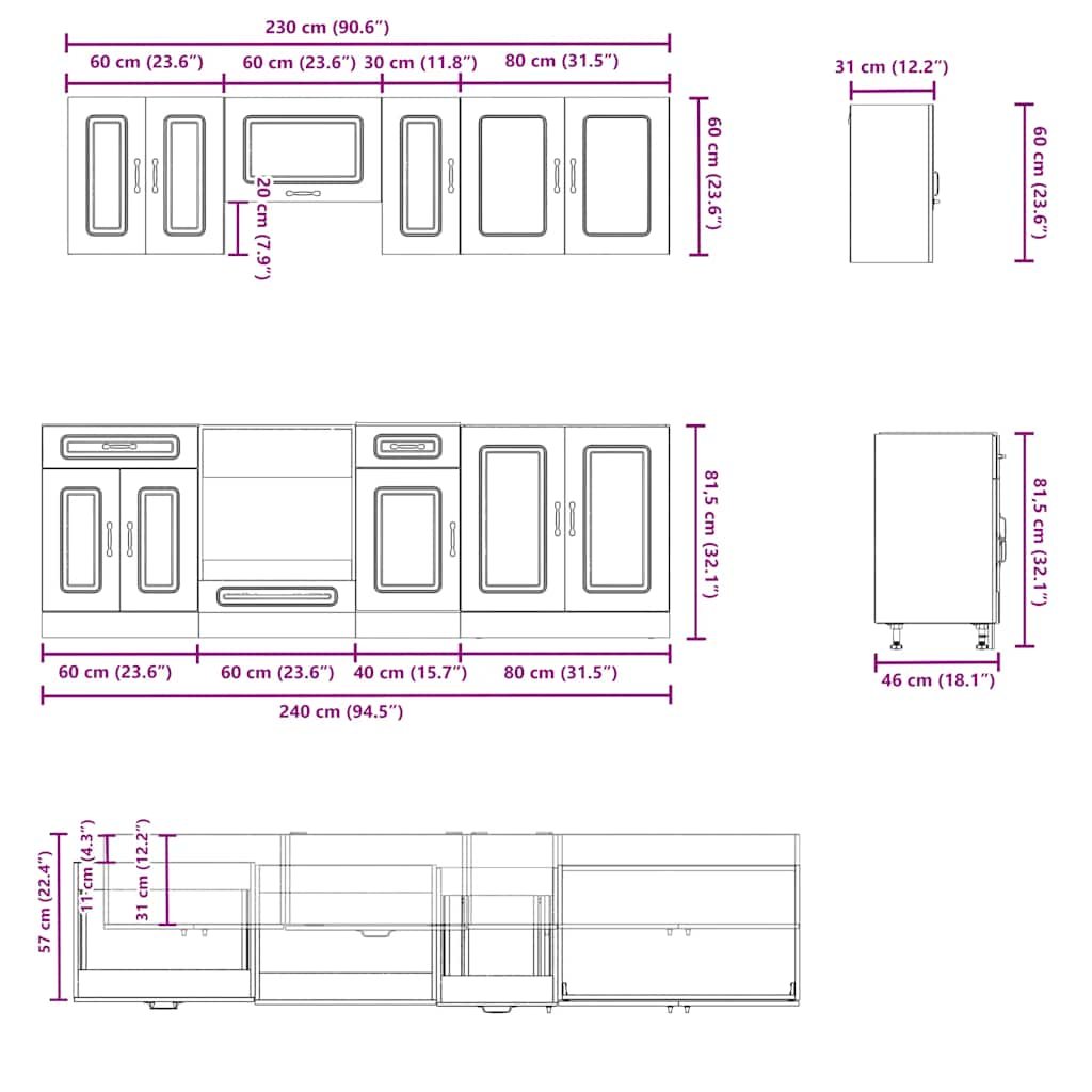 vidaXL 8 Piece Kitchen Cabinet Set Kalmar Black Engineered Wood