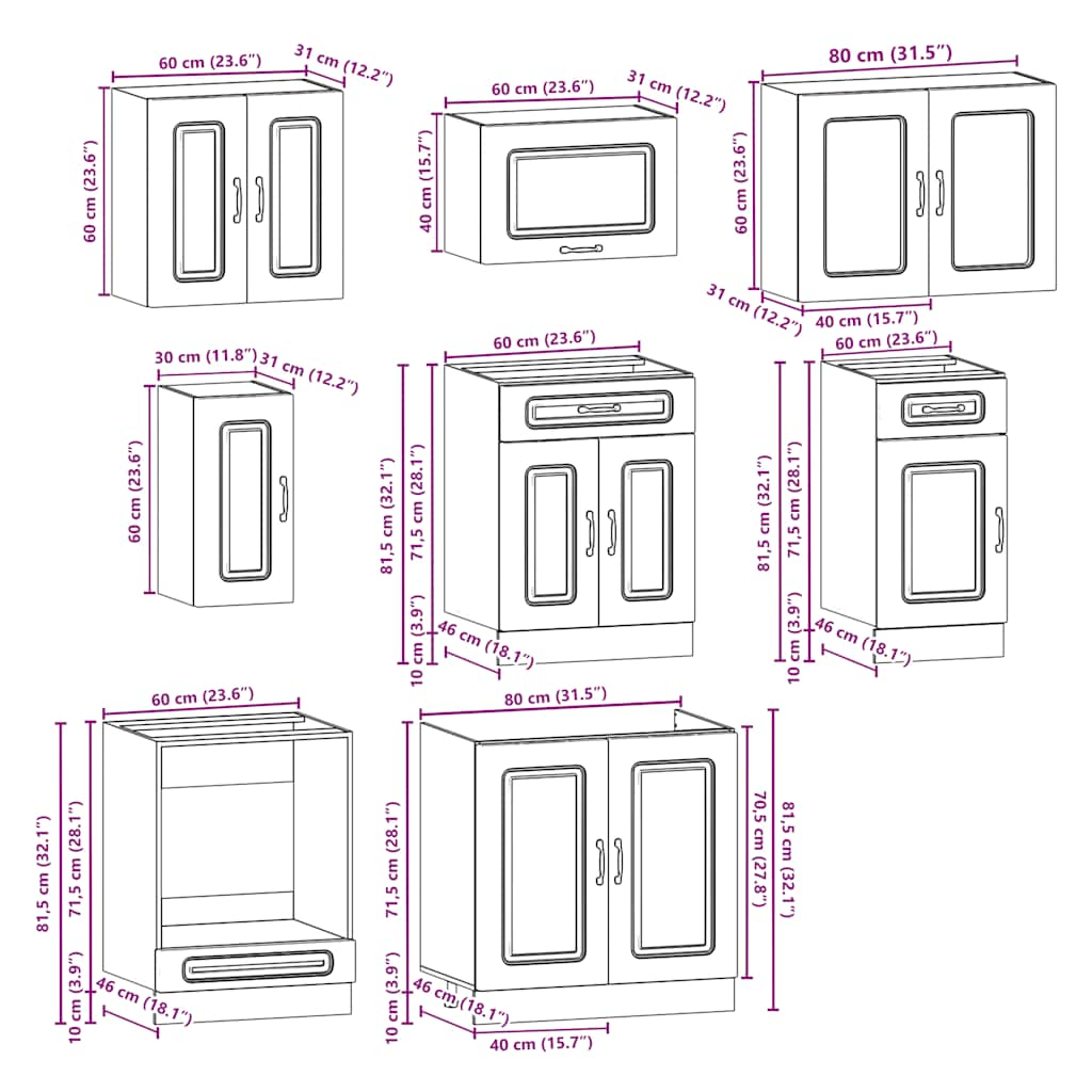 vidaXL 8 Piece Kitchen Cabinet Set Kalmar Black Engineered Wood